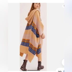 Free People Mercer Hooded Poncho Kimono Cardigan Sweater One Size